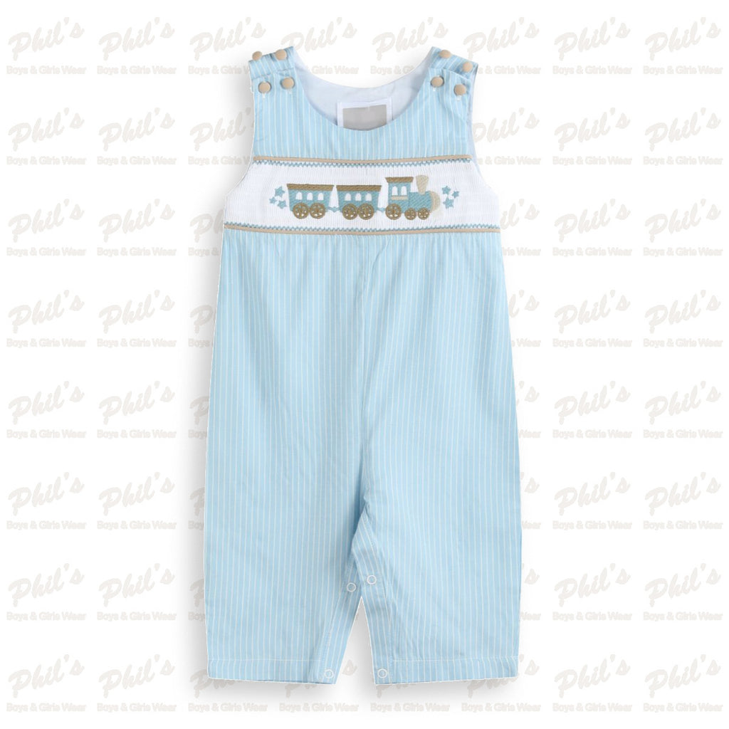 Baby Boys' Blue Train Smocked Jon Jon