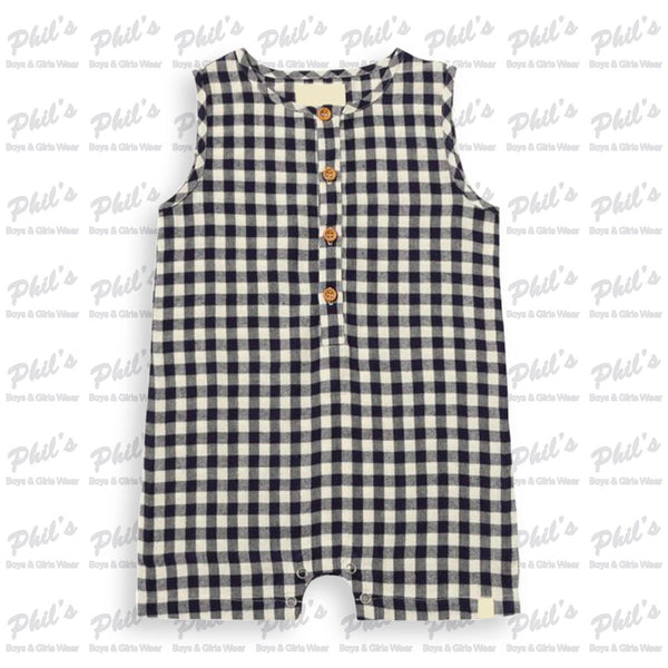Navy Gingham Linen Shortall