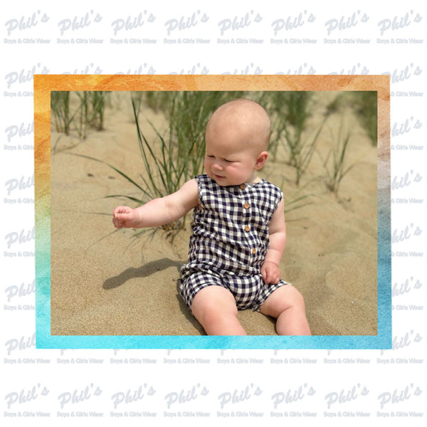 Navy Gingham Linen Shortall