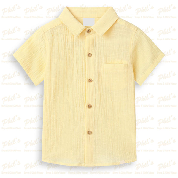 Yellow Linen Button Down Dress Shirt