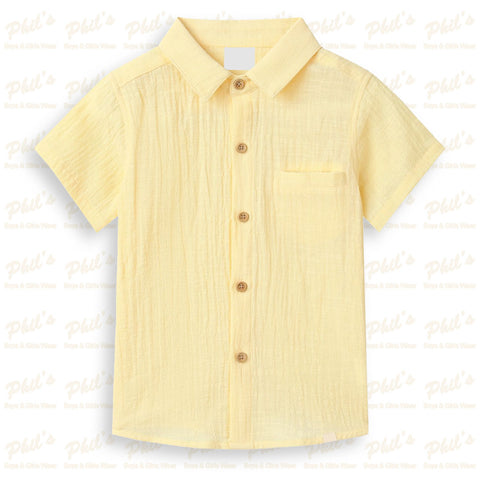 Yellow Linen Button Down Dress Shirt