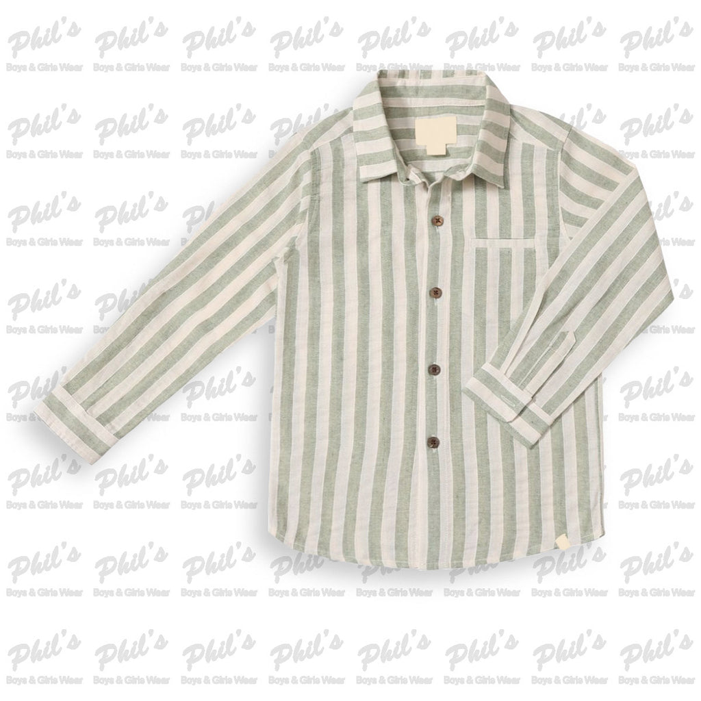 Green Stripe Linen Button Down Shirt