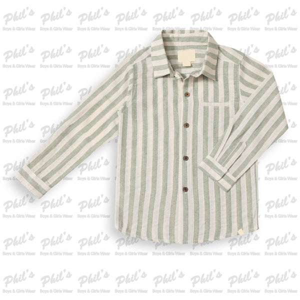 Green Stripe Linen Button Down Shirt