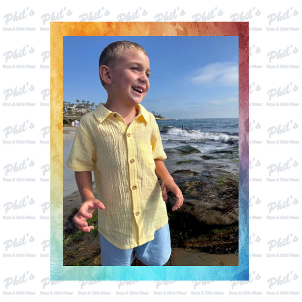Yellow Linen Button Down Dress Shirt