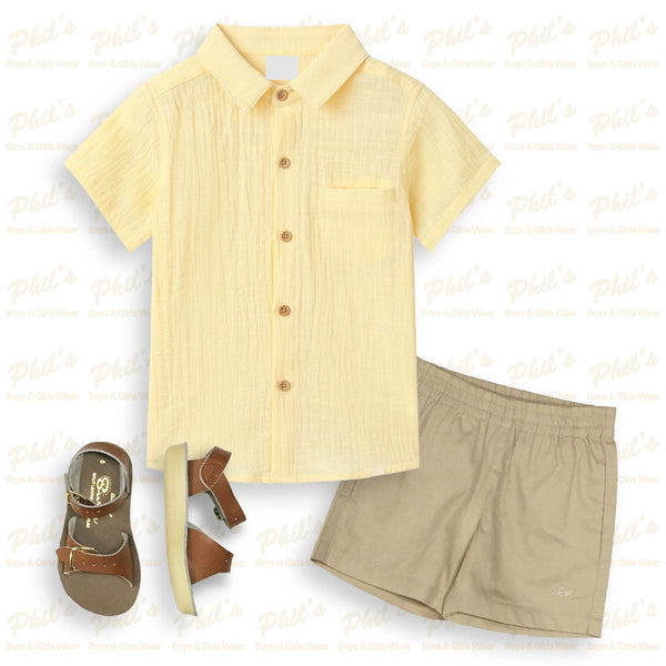 Yellow Linen Button Down Dress Shirt