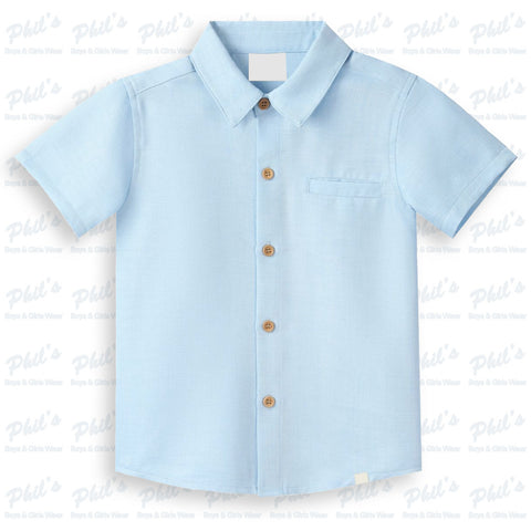 Sky Blue Linen Button Down Dress Shirt