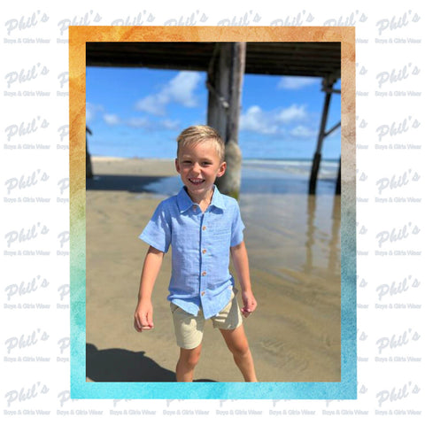 Blue Linen Button Down Shirt