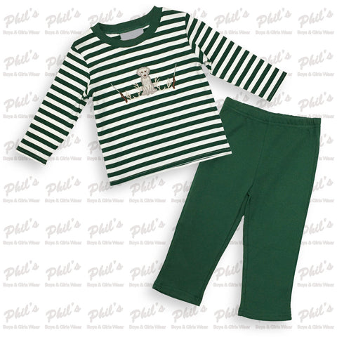 Deer Hunting Puppy Appliqué Pant Set