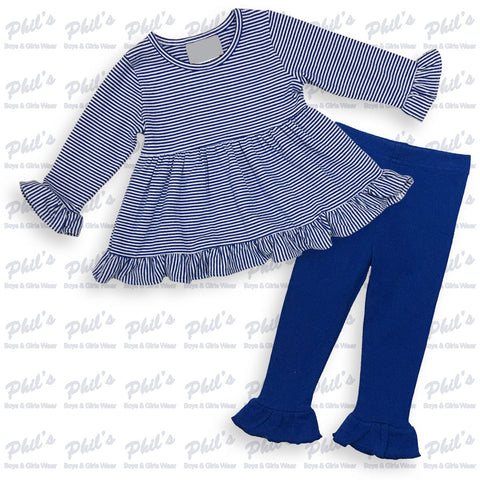 Royal Blue Stripe Ruffle Tunic Legging Set