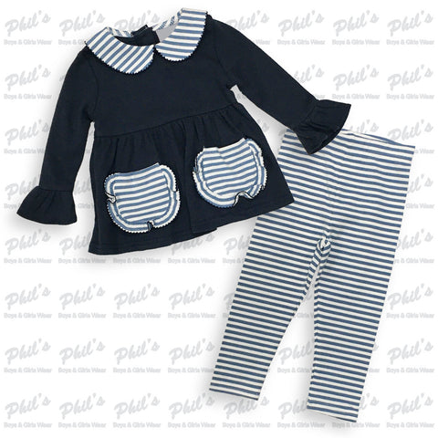 Navy Blue Tunic Stripe Legging Set