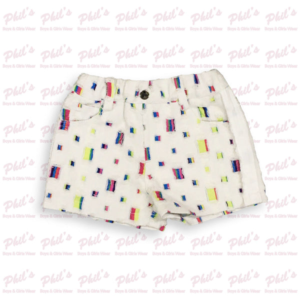 White Denim Elastic Waist Patchwork Shorts