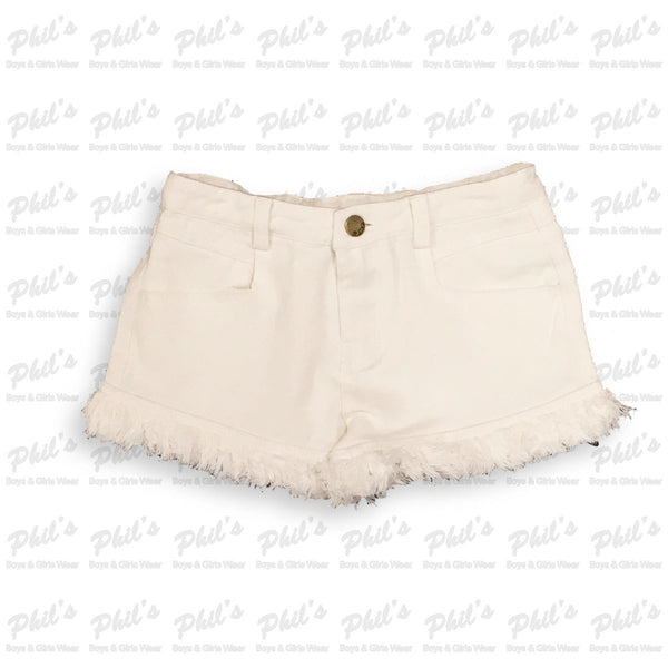 White Frayed Denim Shorts