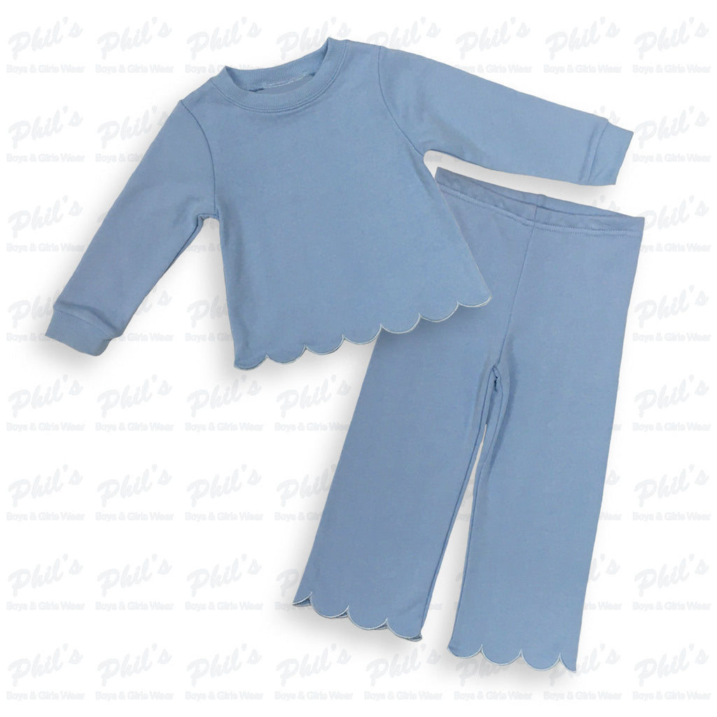 Girls' Blue Scallop Top & Pants Set