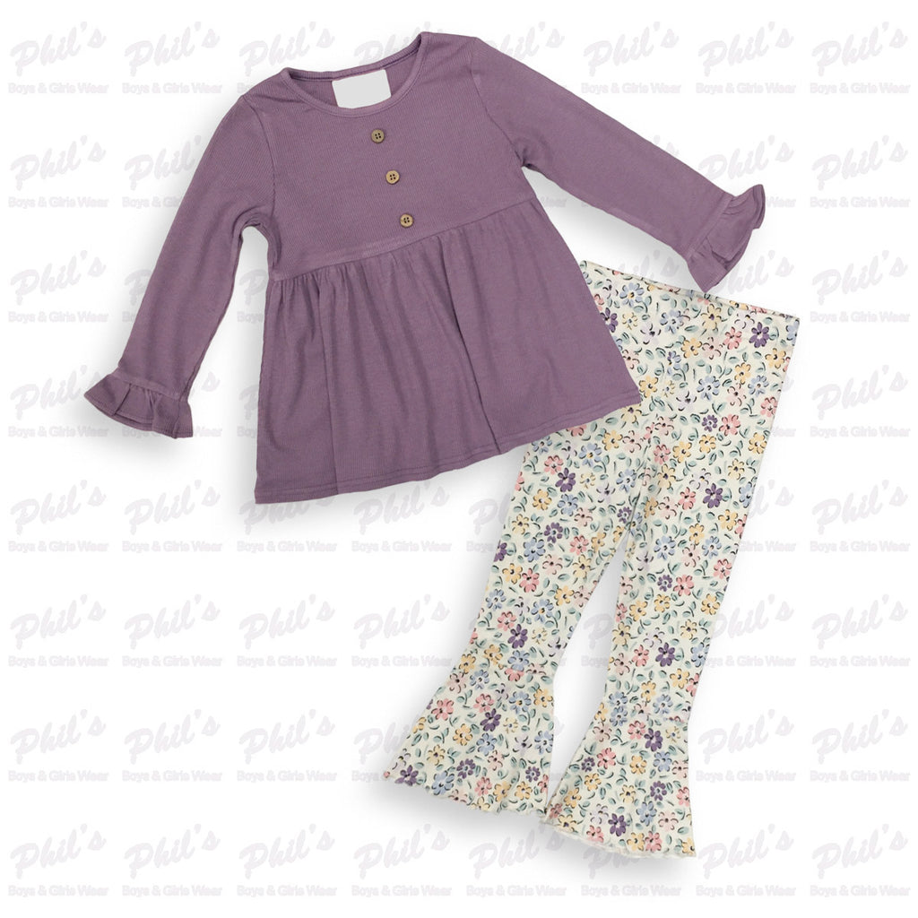 Girls' Purple Tunic with Floral Leggings Set