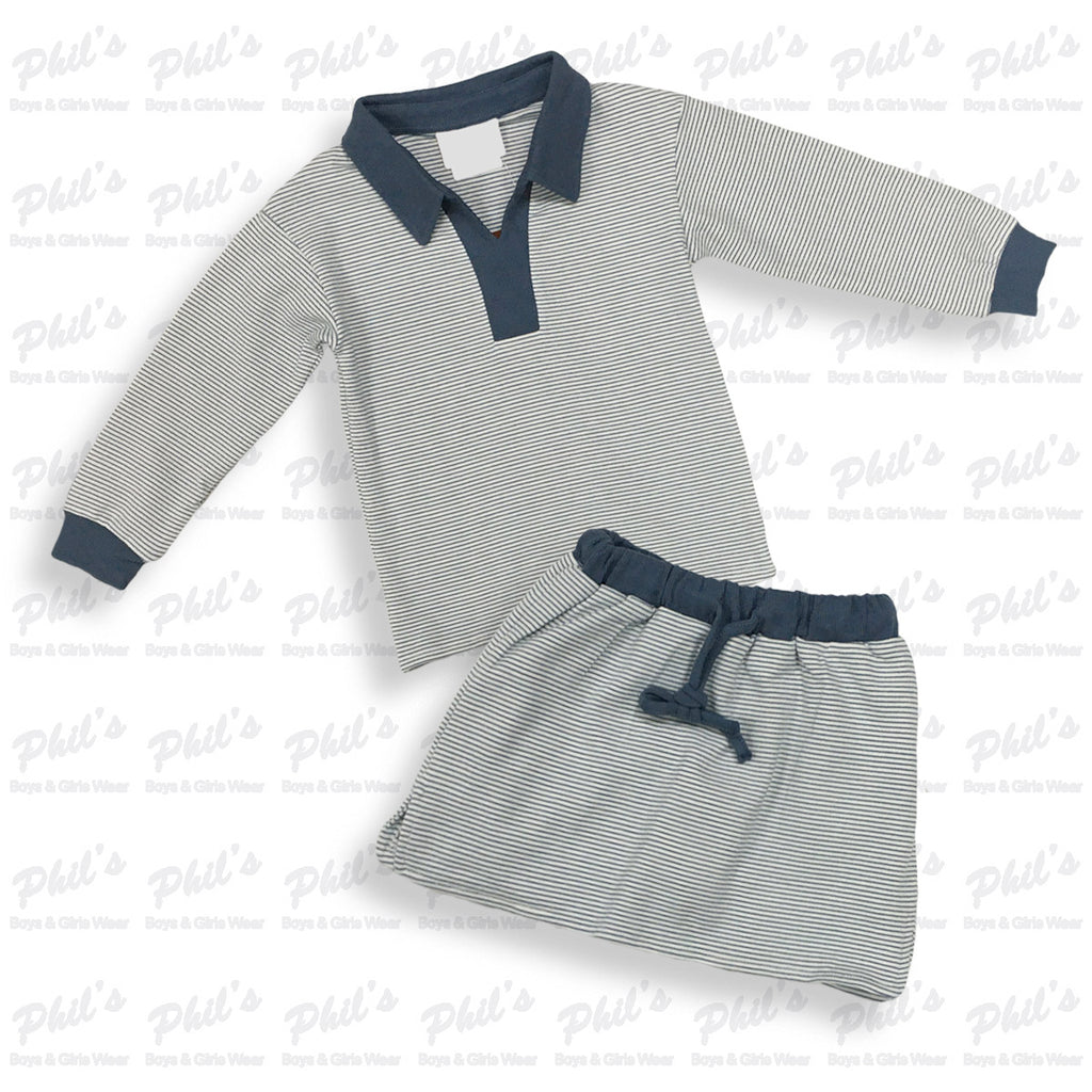 Girls' Blue Stripe Skort Set