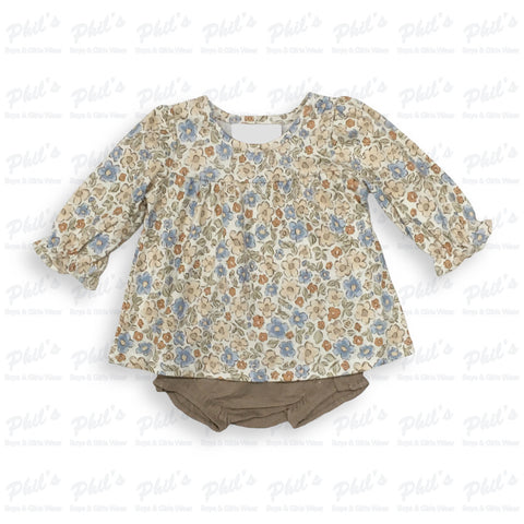 Baby Girls' Blue and Tan Floral Bloomer Set