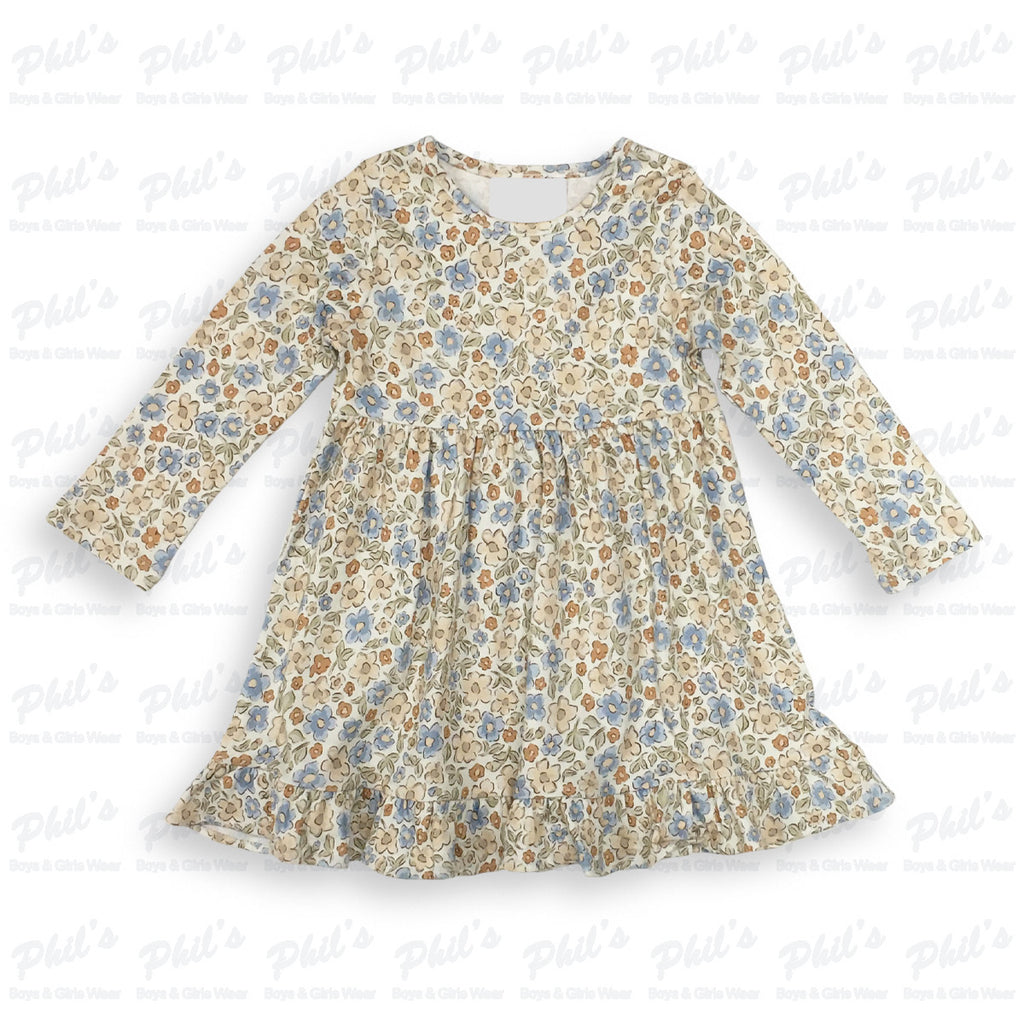 Girls' Blue and Tan Floral Dress