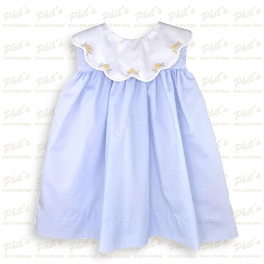 Blue Pin Dot Dress w/ Scallop Collar & Diaper Cover