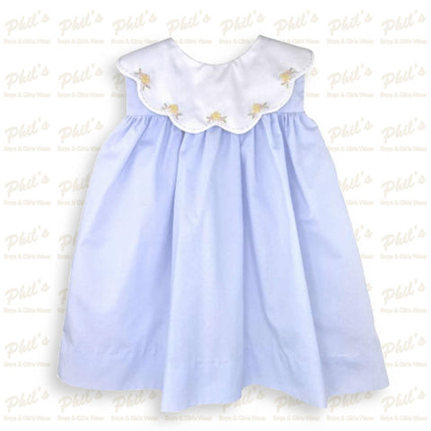 Blue Pin Dot Dress w/ Scallop Collar & Diaper Cover