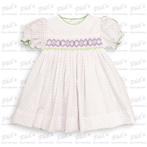 Lavender Pin Dot Smock Dress