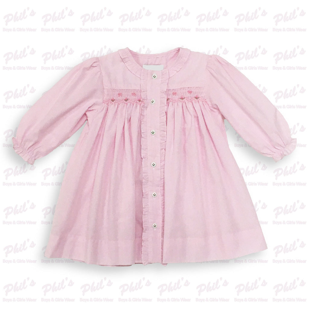 Baby Girls' Pink Gingham Smock Dress with Front Ruffle