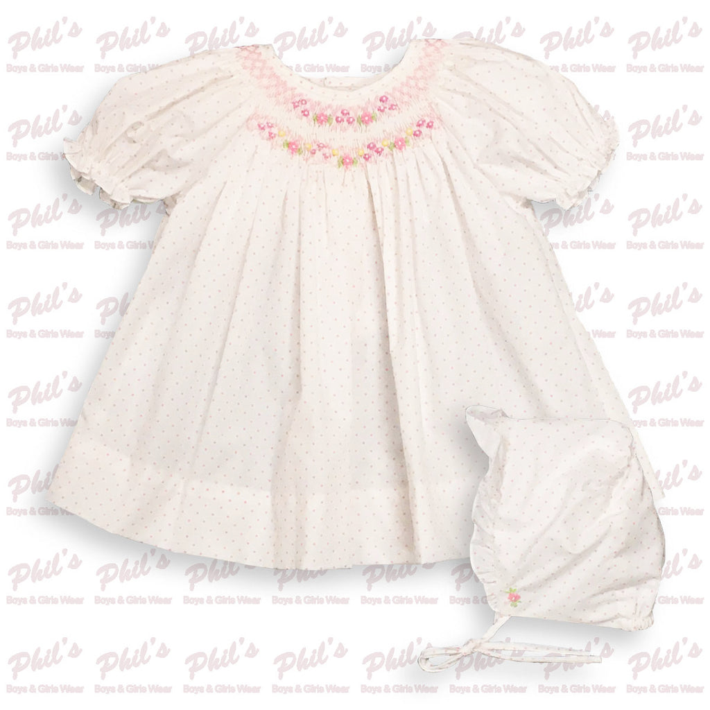 Pink Pin Dot Floral Smock Dress