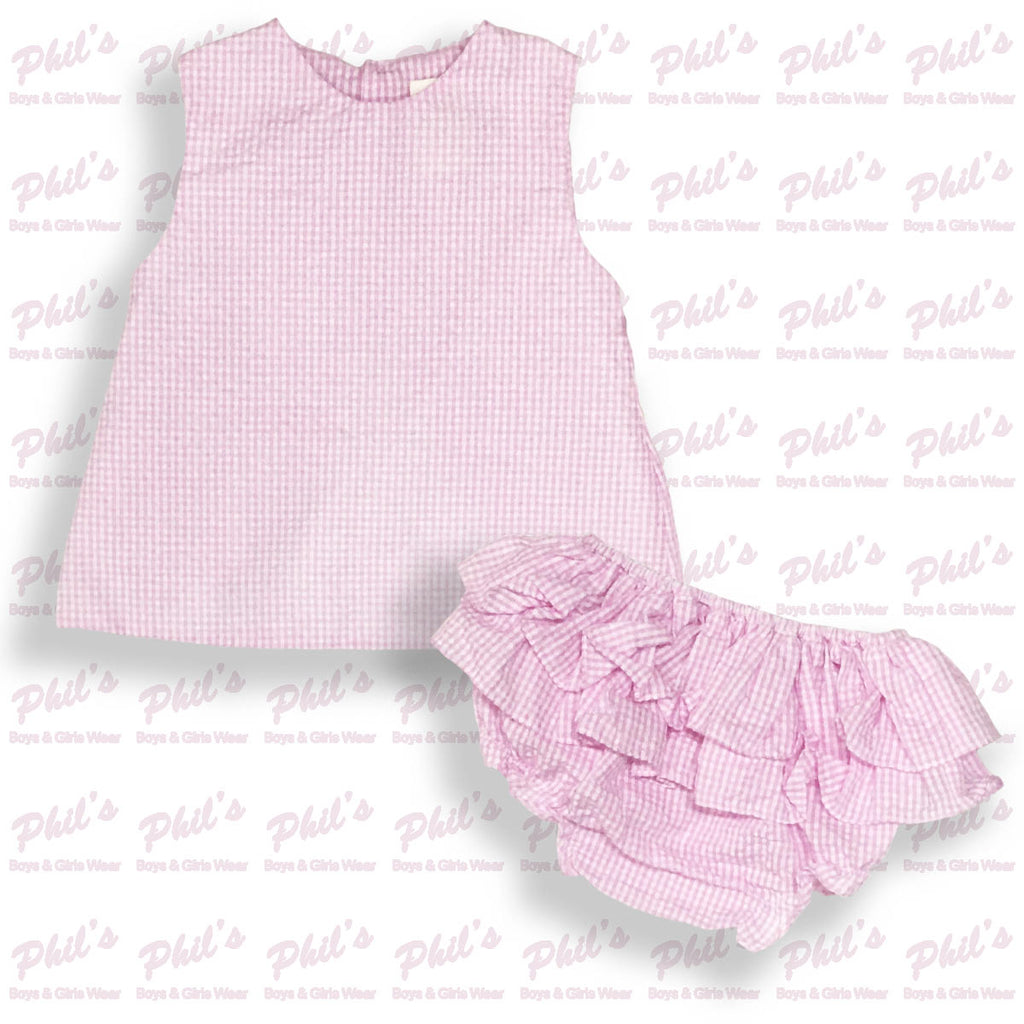 Pink Gingham Cross-Back Ruffle Bloomer Set