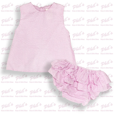 Pink Gingham Cross-Back Ruffle Bloomer Set