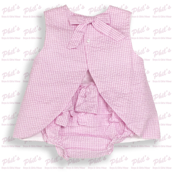 Pink Gingham Cross-Back Ruffle Bloomer Set