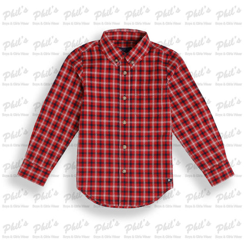 Red / Navy Plaid Button Down Shirt