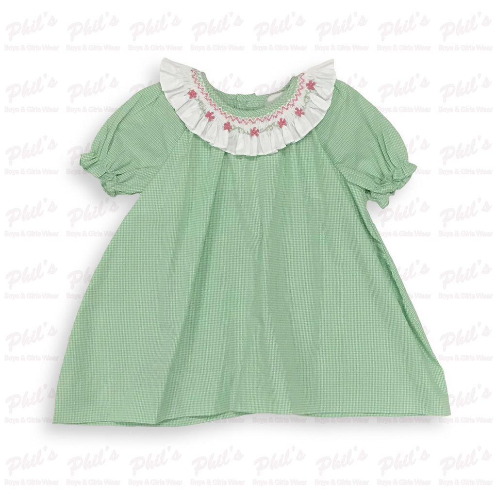 Baby Girls' Green Dress with Floral Ruffle Collar
