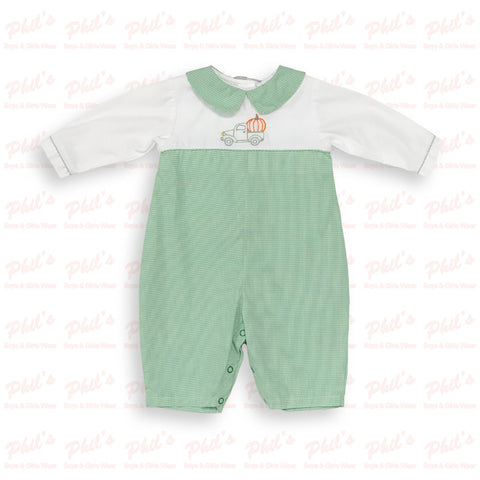Baby Boys' Green Jon Jon with Pumpkin Embroidery