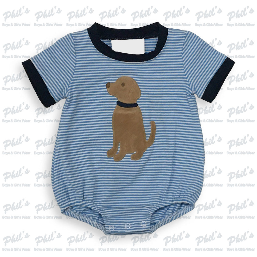 Blue Stripe Puppy Appliqué Bubble