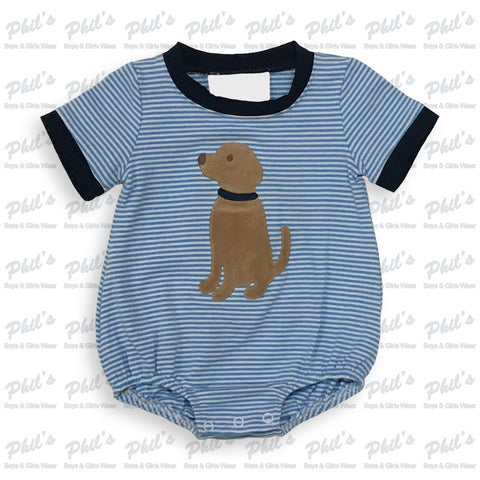 Blue Stripe Puppy Appliqué Bubble