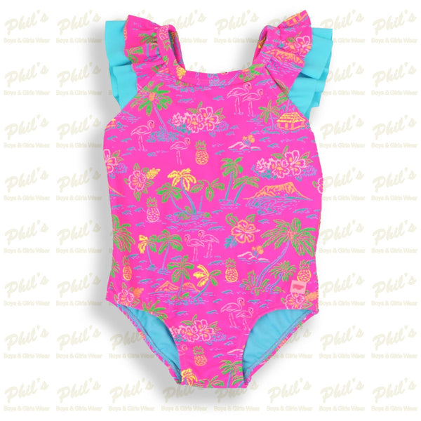 Neon Pink Beach Ruffle One Piece Swimsuit