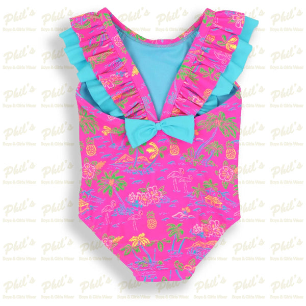 Neon Pink Beach Ruffle One Piece Swimsuit