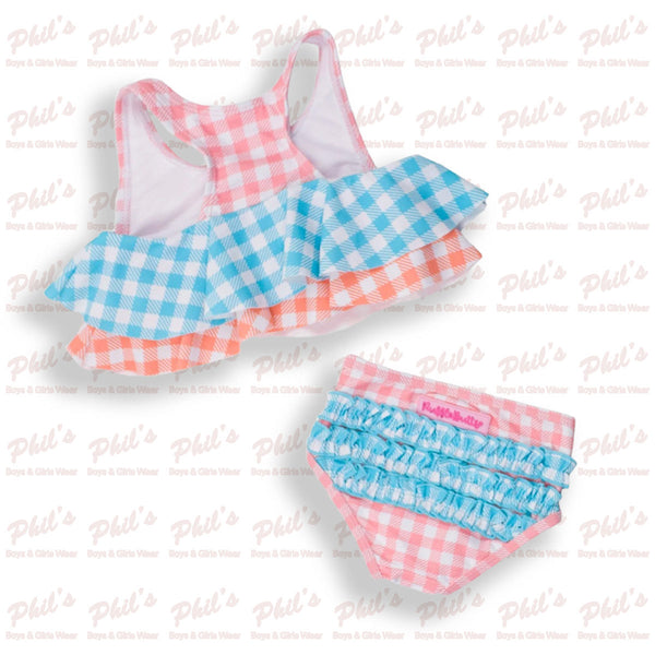 Pastel Gingham Color Block Ruffle Tankini