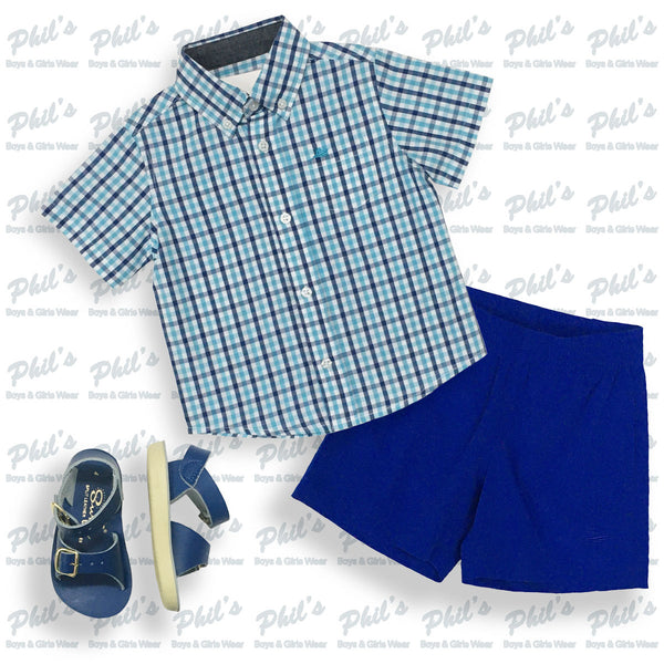 Southbound Aqua / Royal Blue Plaid Button Down Shirt