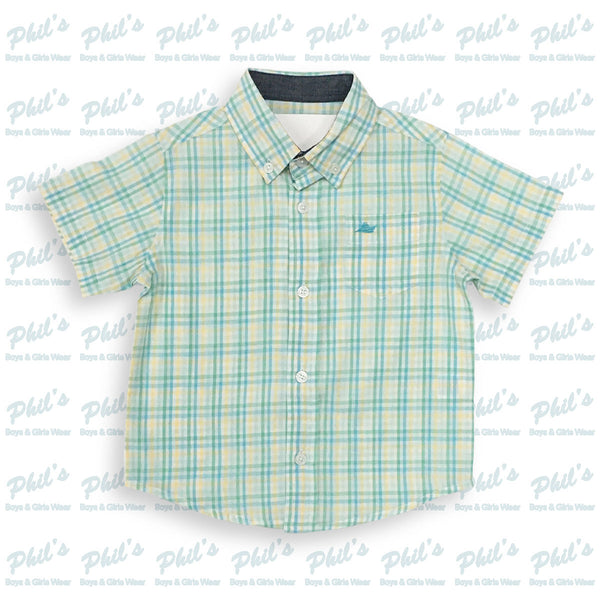 Southbound Yellow / Green / Aqua Blue Plaid Button Down Shirt