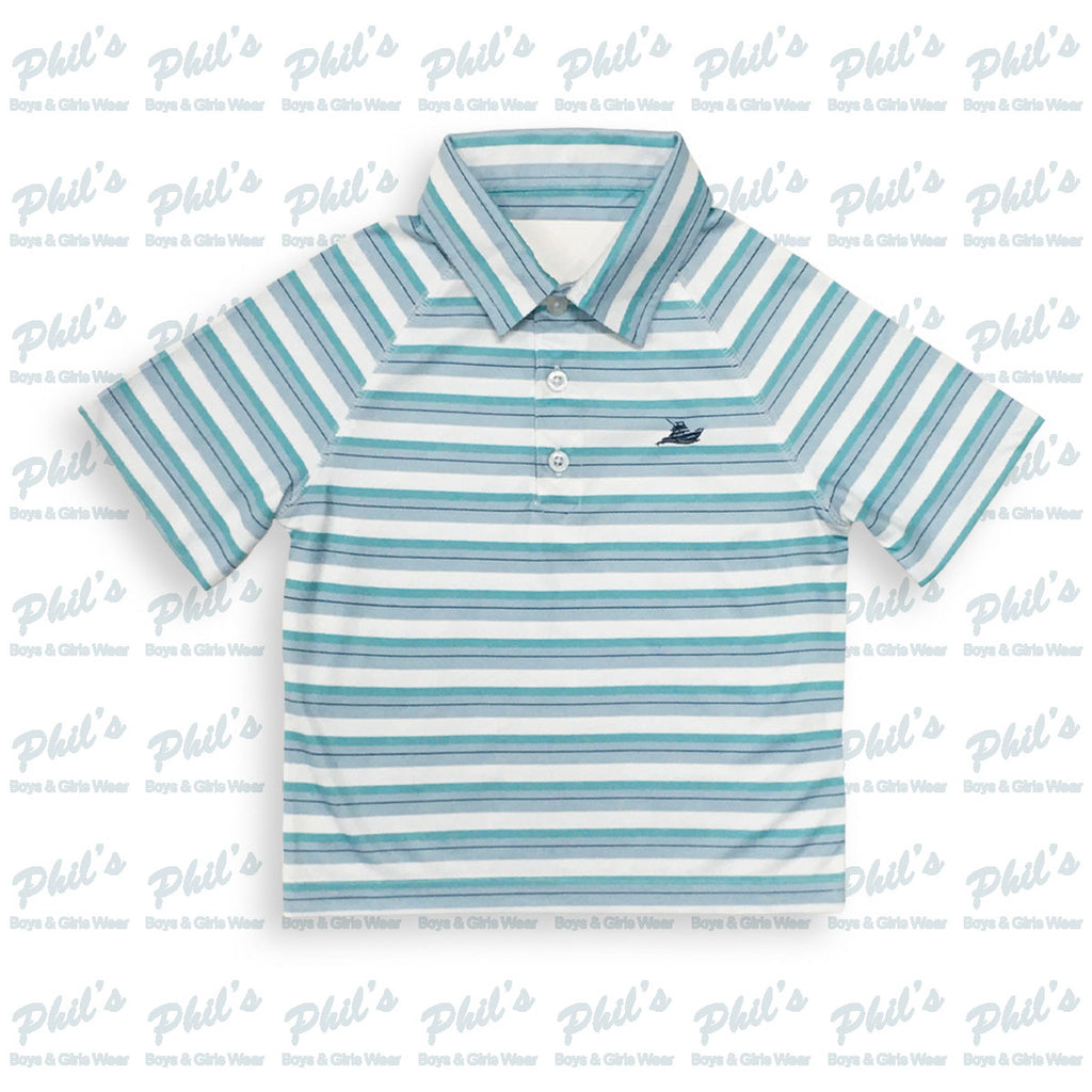 Southbound White / Teal Blue / Navy Stripe Performance Polo