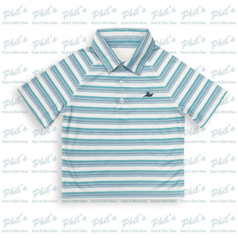 Southbound White / Teal Blue / Navy Stripe Performance Polo