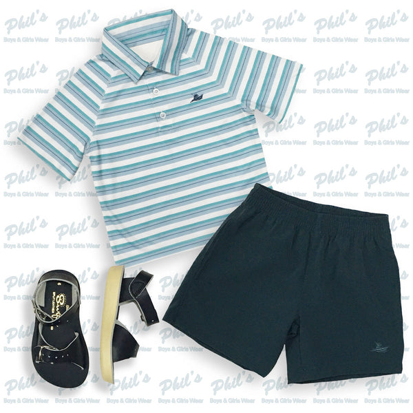 Southbound White / Teal Blue / Navy Stripe Performance Polo