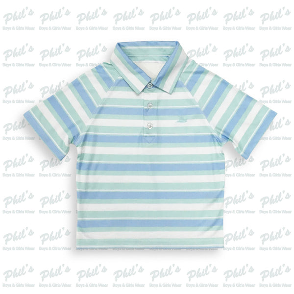 Southbound White / Mint Green / Blue Stripe Performance Polo