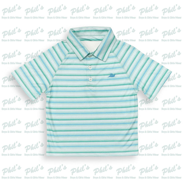 Southbound Cascade Green Stripe Performance Polo