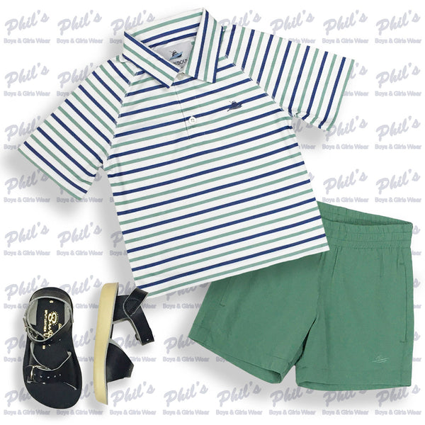 Southbound White / Blue / Green Stripe Dry-Fit Polo