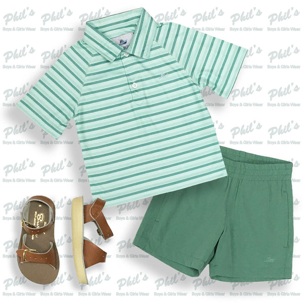 Southbound Green Stripe Dry-Fit Polo