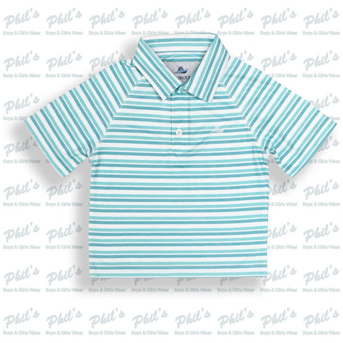 Southbound White / Teal Blue Stripe Dry-Fit Polo