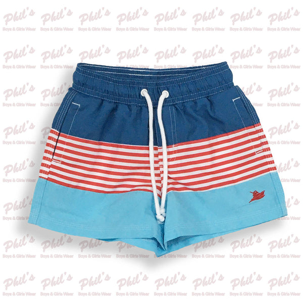 Red / White / Blue Color Block Swim Trunks