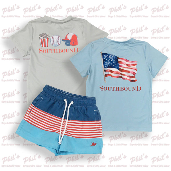Red / White / Blue Color Block Swim Trunks