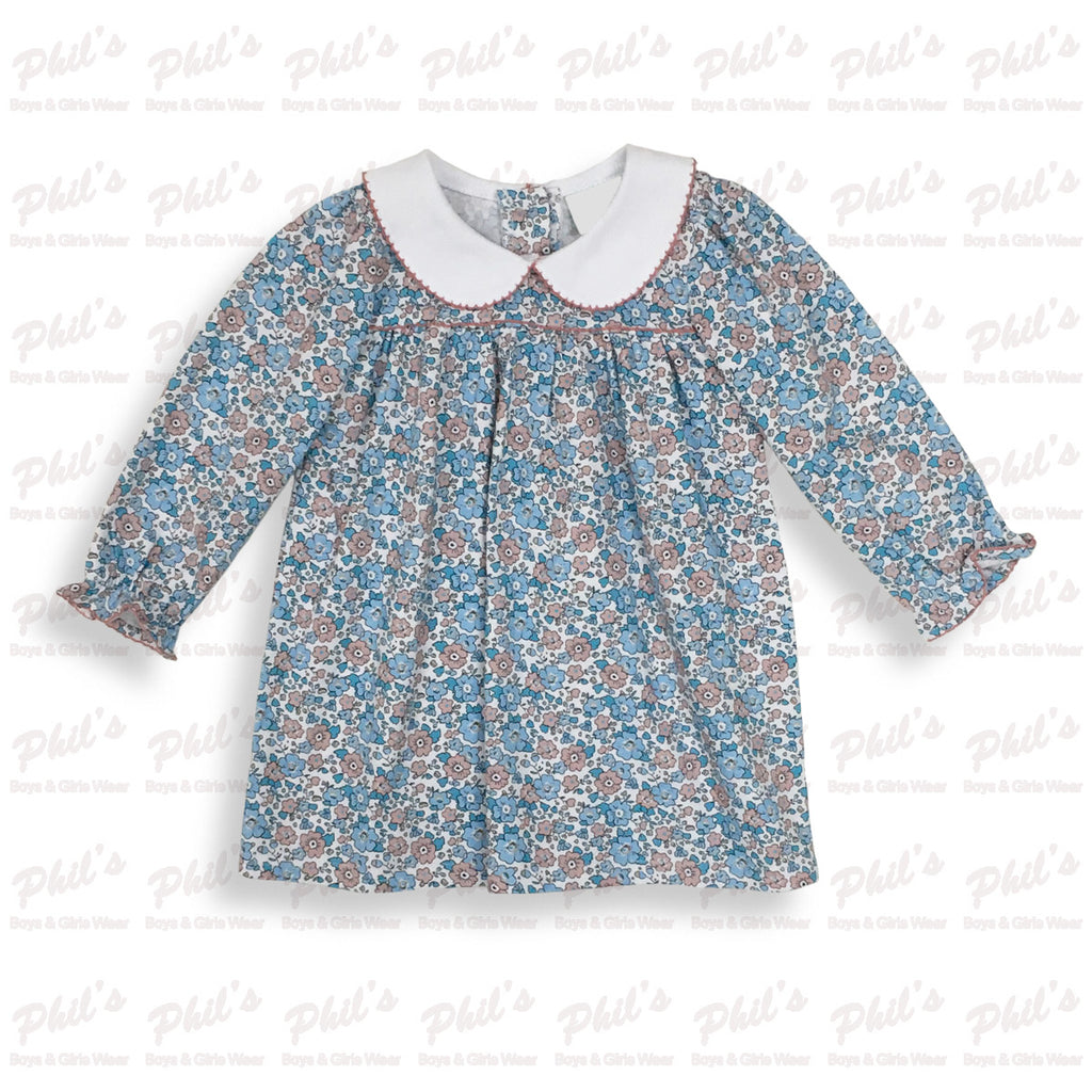 Girls' Blue Floral Peter Pan Collar Dress